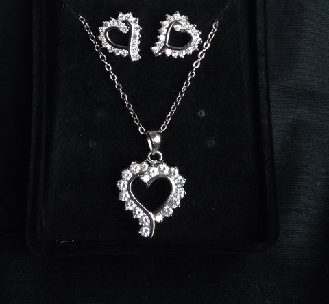 CZ Heart Necklace and Earring Set - All That Glitters
