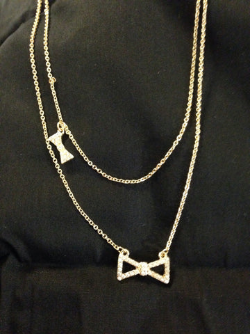 Double Chain With Bow Necklace Set - All That Glitters