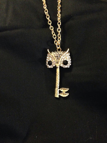 Crystal Stud Owl Key Necklace - All That Glitters