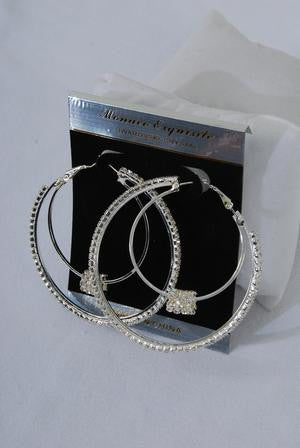 Double Hoop Earrings with Moving Rhinestones - All That Glitters