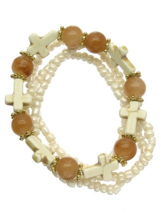 Stretch Multi Line Bead Cross Charm Bracelet - All That Glitters
