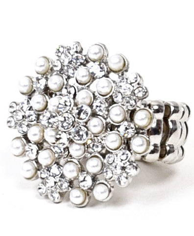 Crystal and Pearl Stretch Ring - All That Glitters