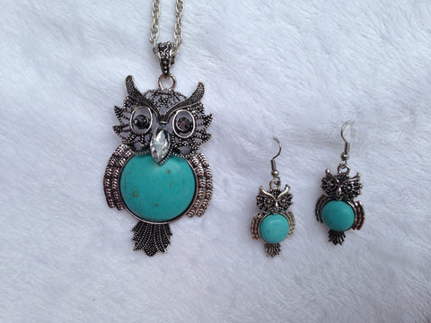 Magnesite Round Belly Owl Pendant and Earring Set - All That Glitters