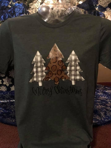 Leopard and Plaid Christmas Trees T-Shirt